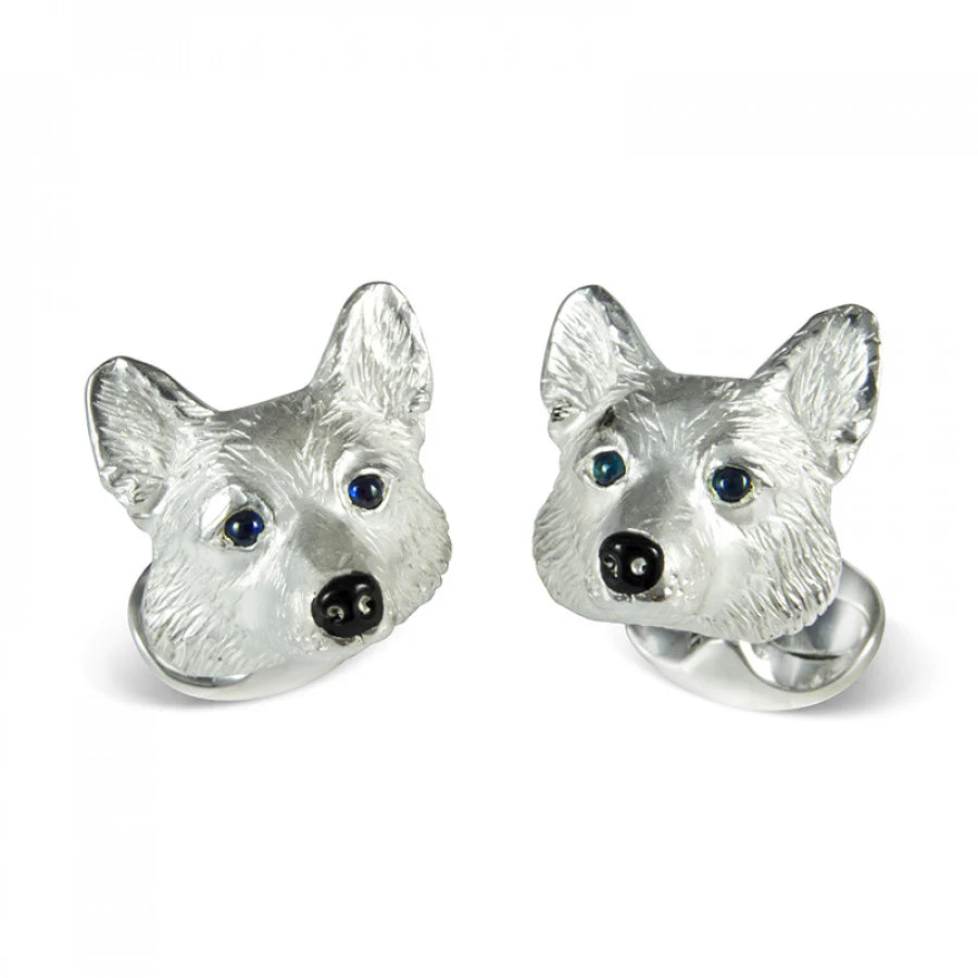 Sterling Silver Corgi Cufflinks with Sapphire Eyes - Deakin & Francis | EB London