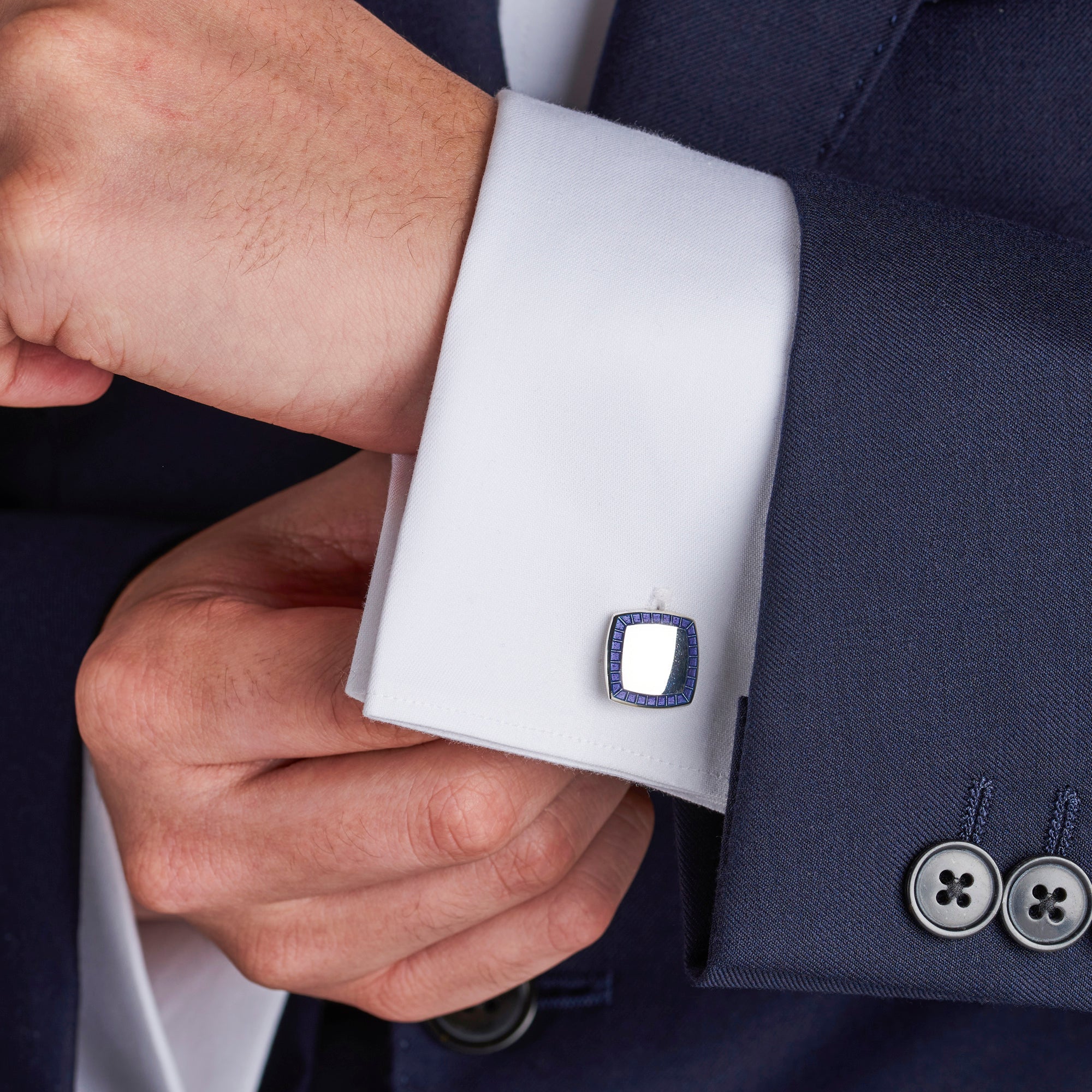 Square Cufflinks with Purple Enamel Border - Deakin & Francis | EB London