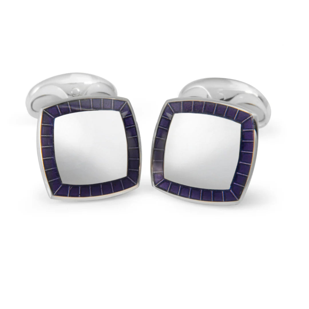 Silver Square Cufflinks with Purple Enamel Border - Deakin & Francis | EB London
