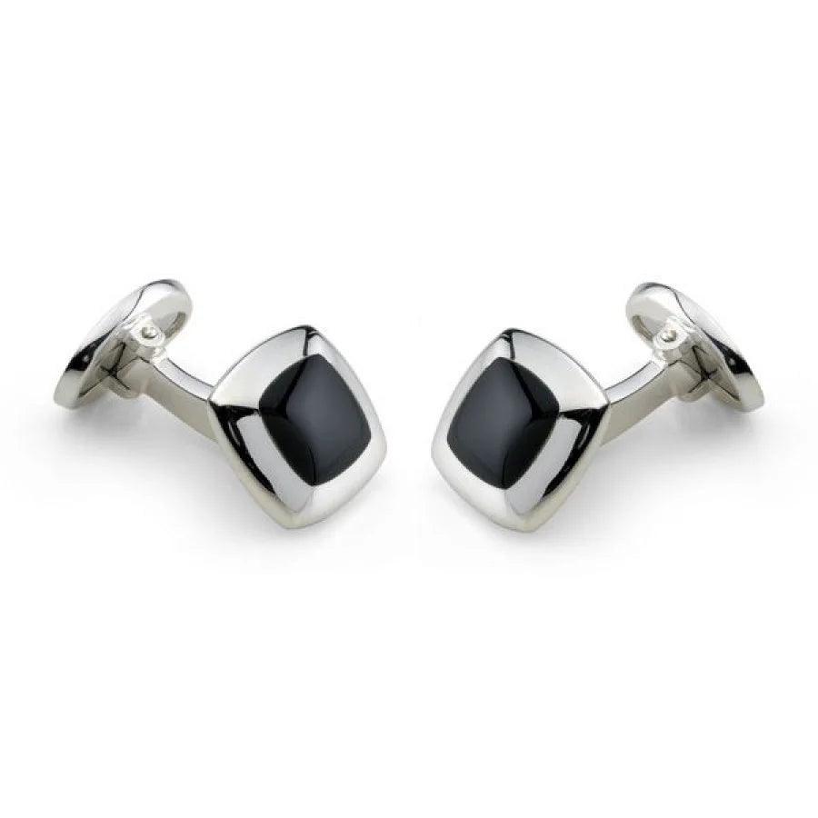 Sterling silver cushion shape cufflinks with genuine onyx inlay by Deakin & Francis at EB London

