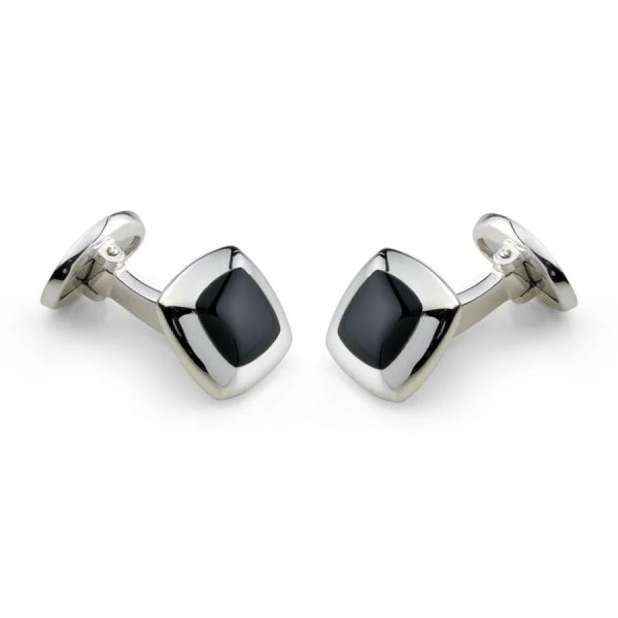 Sterling Silver Cushion Cufflinks with Onyx Inlay – Deakin & Francis - EB London