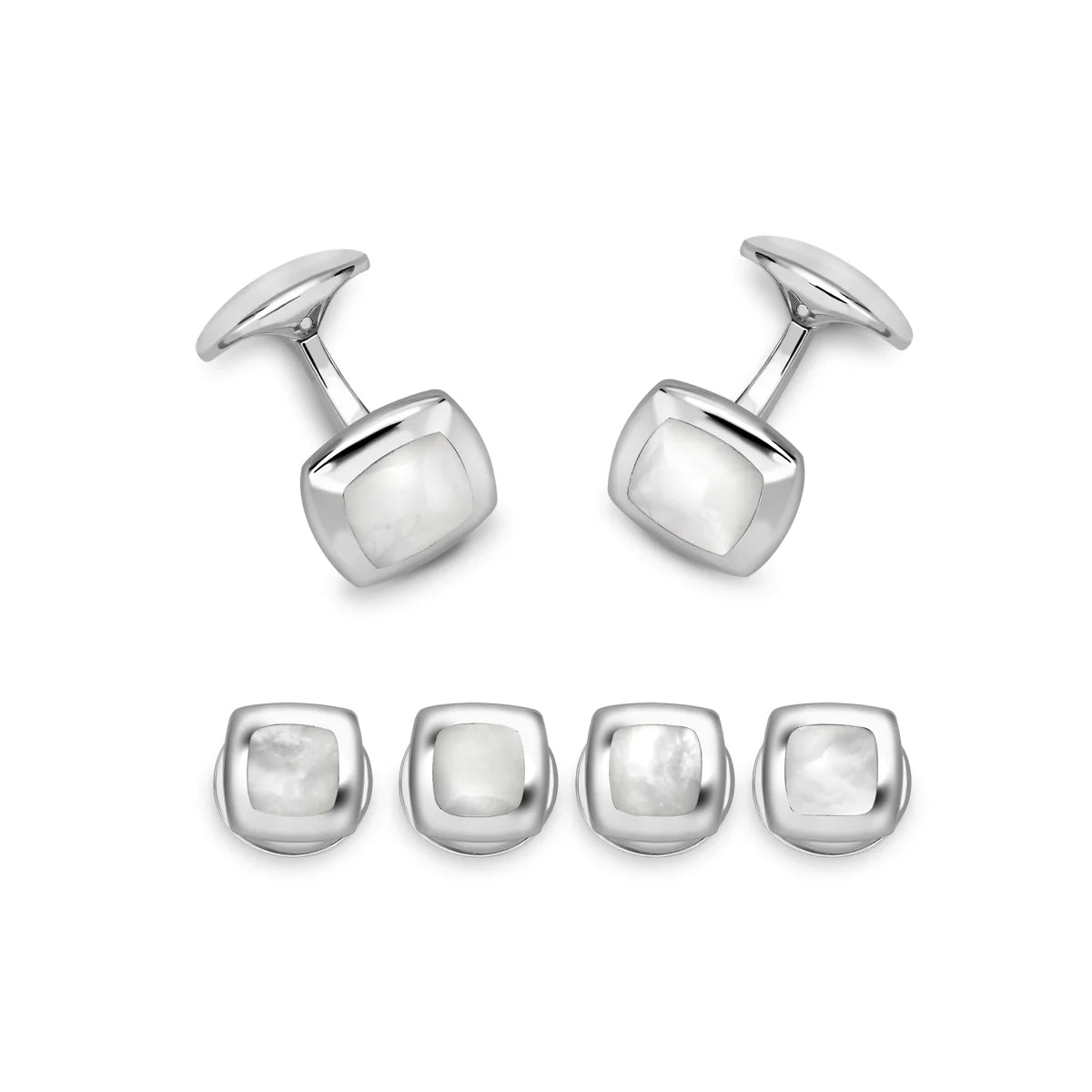 Sterling silver cushion mother-of-pearl dress set by Deakin & Francis at EB London