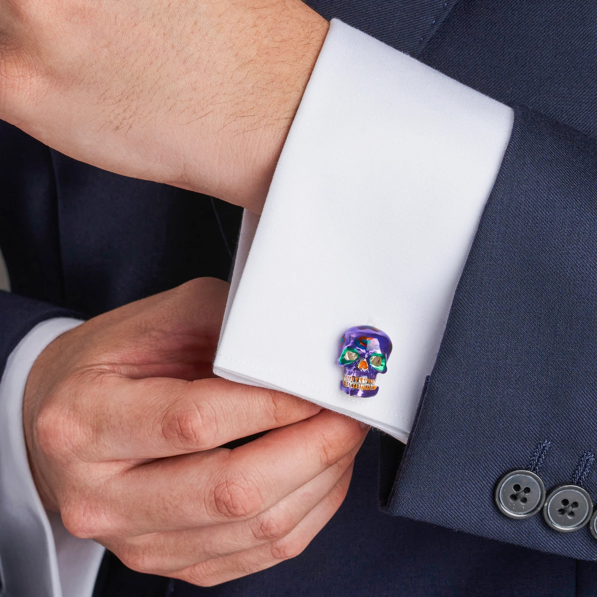 Sterling Silver Day of the Dead Skull Cufflinks - Purple and Green – Deakin & Francis - EB London