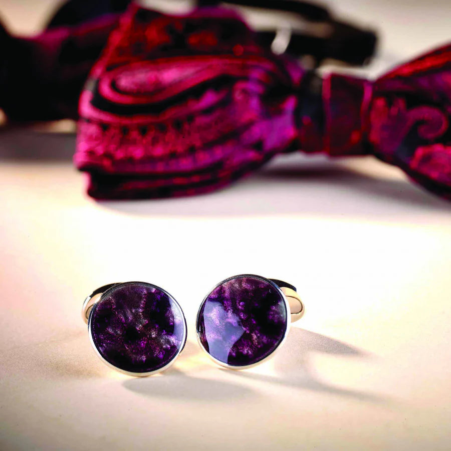 Sterling Silver Deep Berry Winter Haze Enamel Cufflinks - Deakin & Francis | EB London