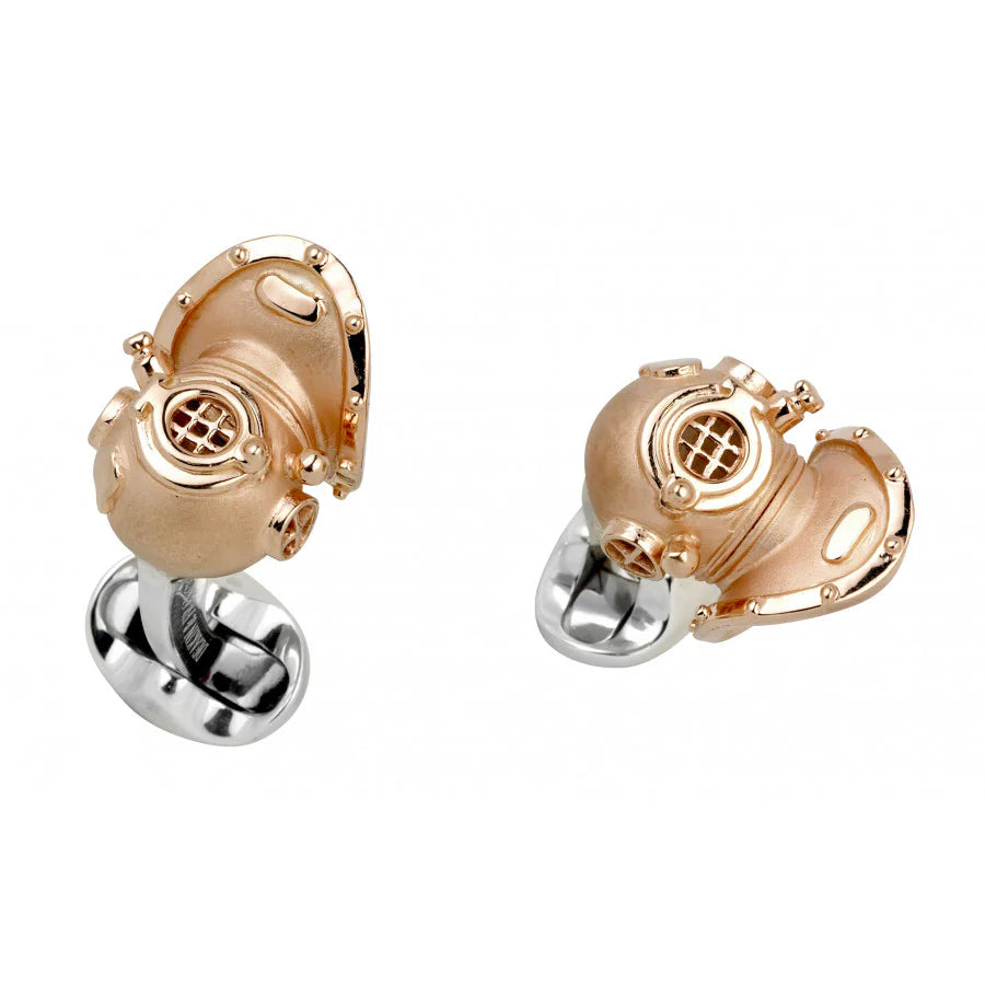 Luxury Sterling Silver Rose Gold Diving Helmet Cufflinks - Deakin & Francis | EB London