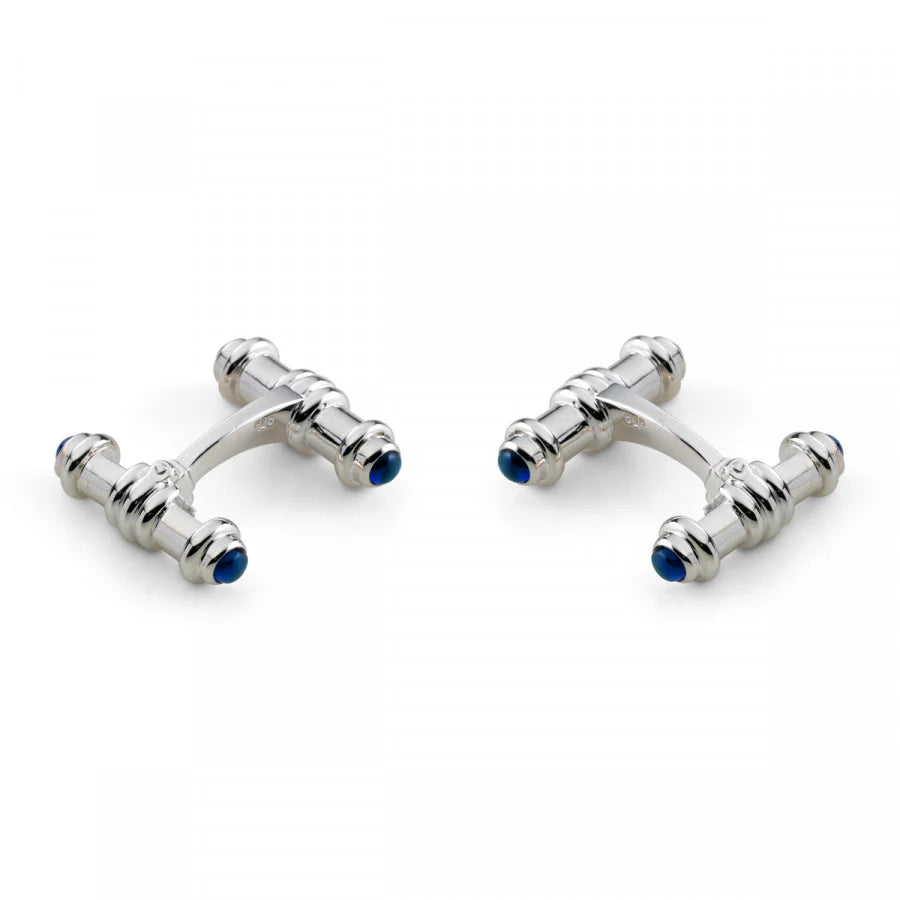 Sterling Silver Dumbbell Cufflinks with Cultured Sapphire Ends - Deakin & Francis | EB London