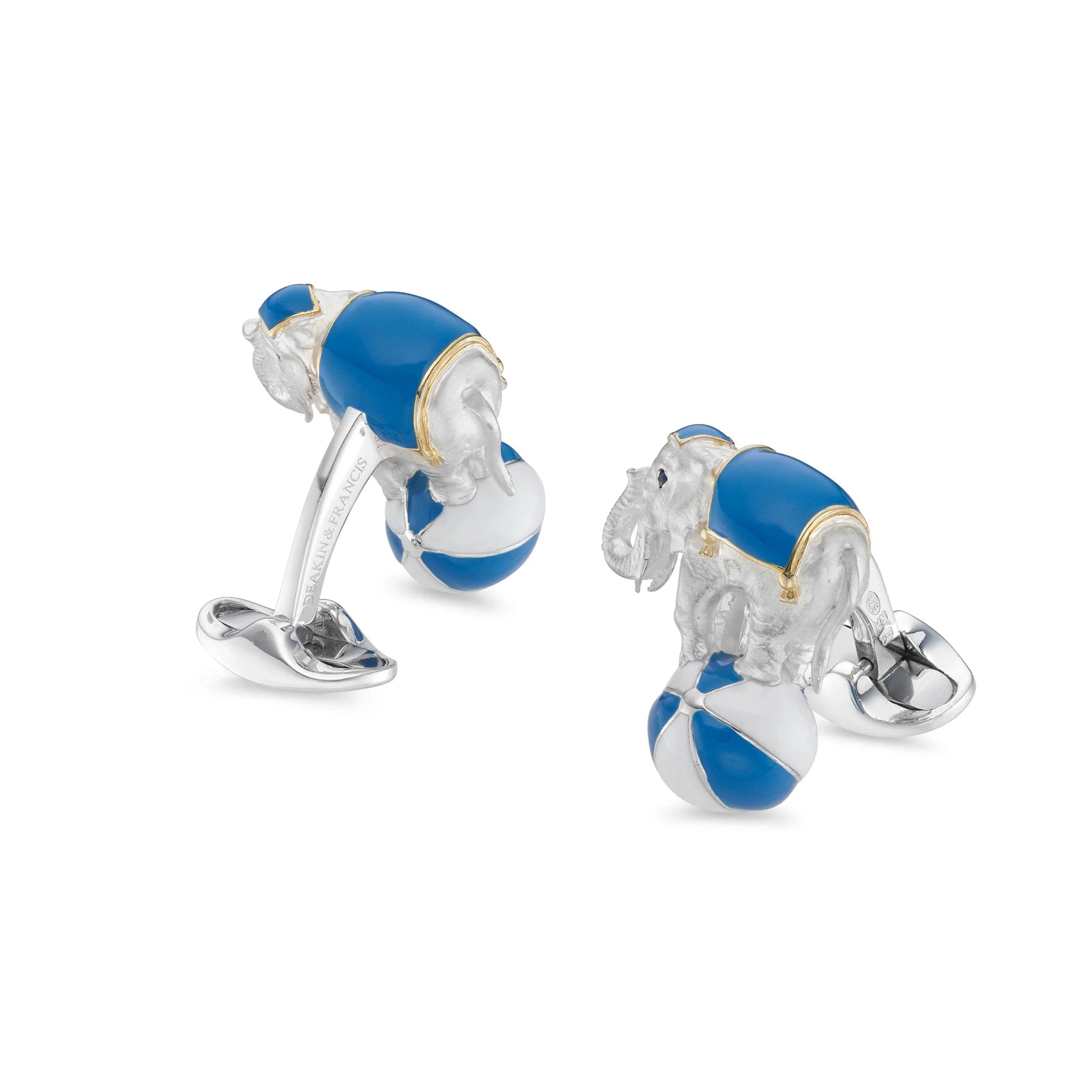 Sterling Silver Elephant on a Blue Ball Cufflinks with Sapphire Eyes – Deakin & Francis - EB London