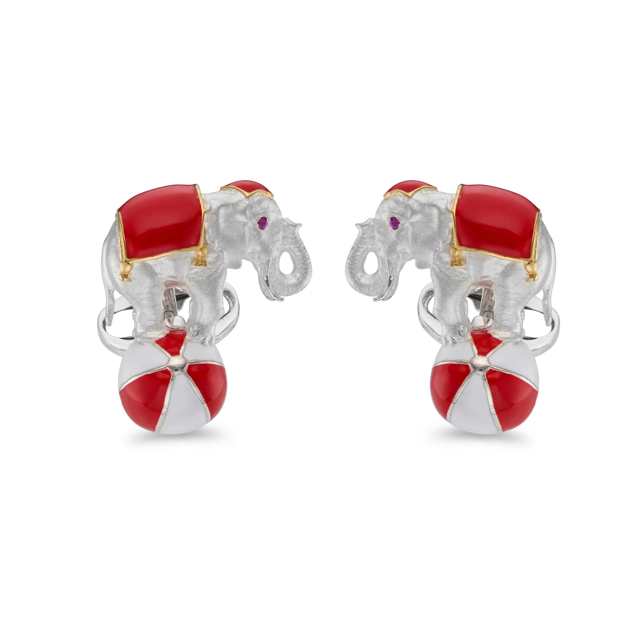 Sterling Silver Elephant on a Red Ball Cufflinks with Ruby Eyes – Deakin & Francis - EB London