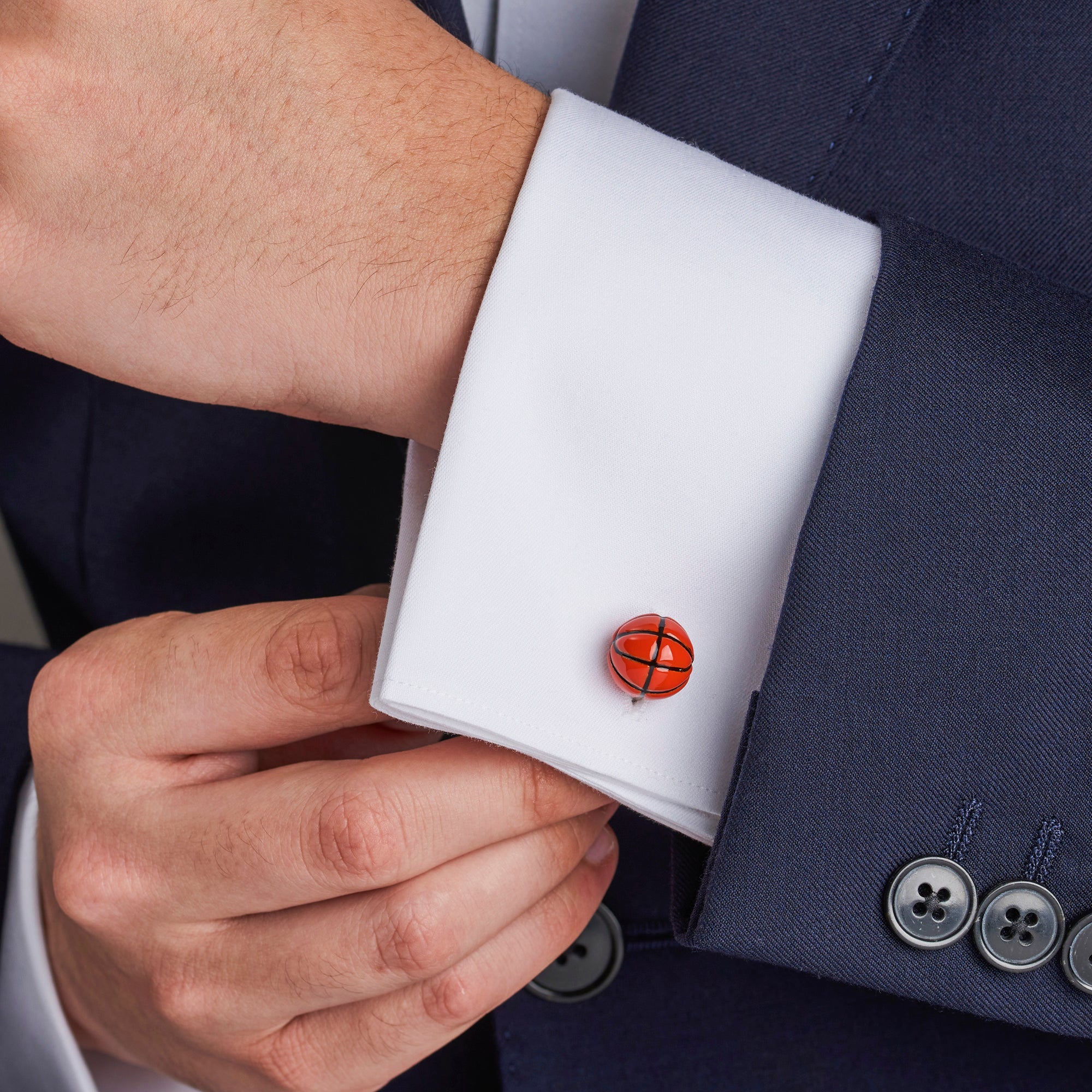 Silver Enamel Basketball Cufflinks - Deakin & Francis | EB London

