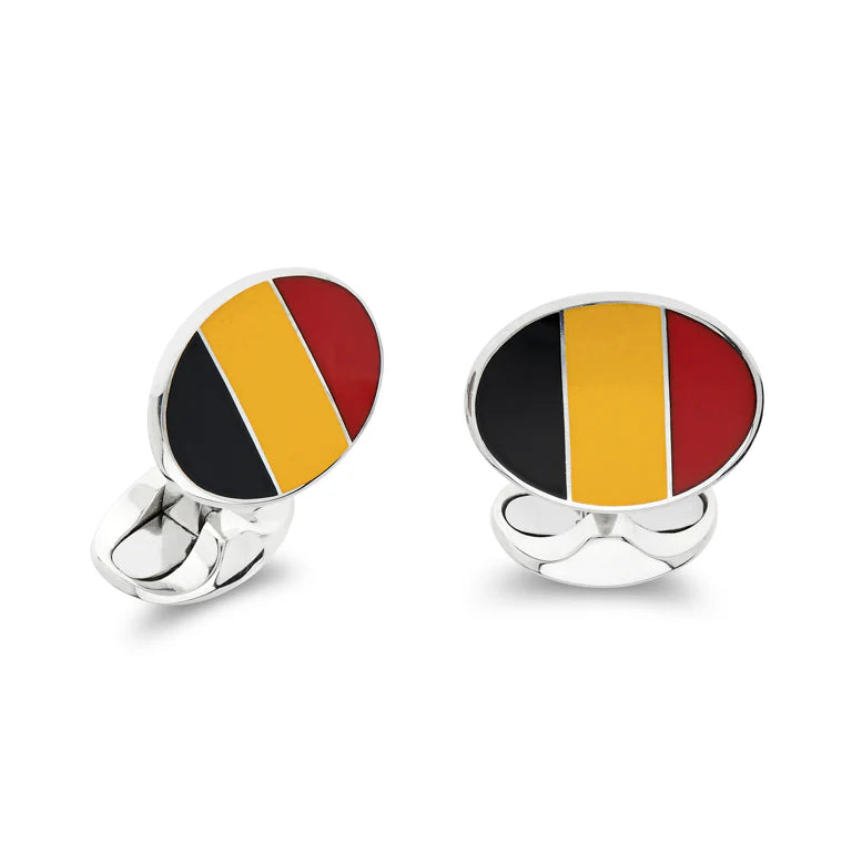 Luxury Sterling Silver Enamel Belgian Flag Cufflinks - Deakin & Francis | EB London

