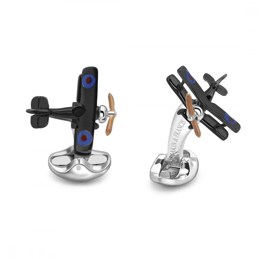 Silver Biplane Cufflinks with Enamelled Propeller - Deakin & Francis | EB London