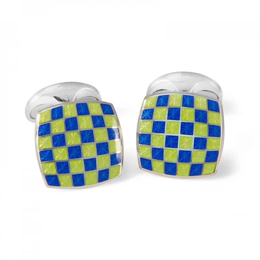 Sterling Silver Enamel Checkerboard Cufflinks in Green and Blue – Deakin & Francis - EB London