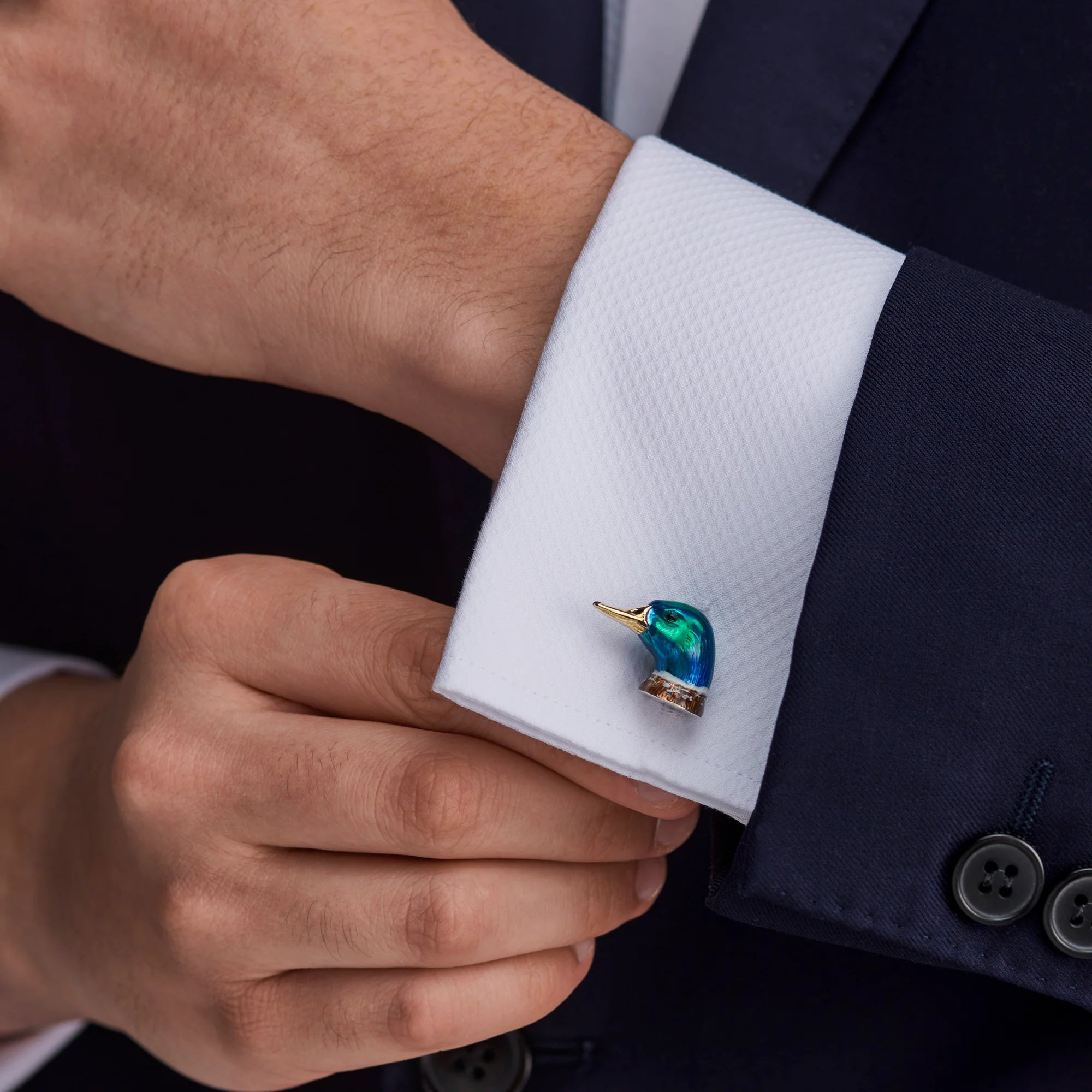 Silver Enamel Duck Cufflinks - Deakin & Francis - EB London