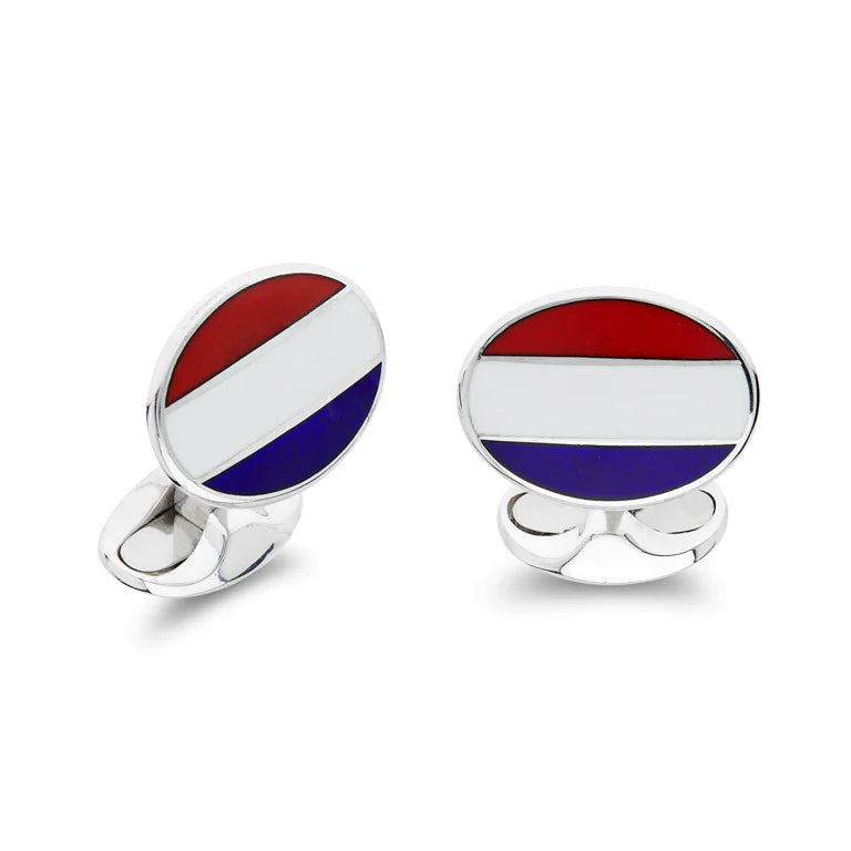 Luxury Sterling Silver Enamel Dutch Flag Cufflinks - Deakin & Francis | EB London

