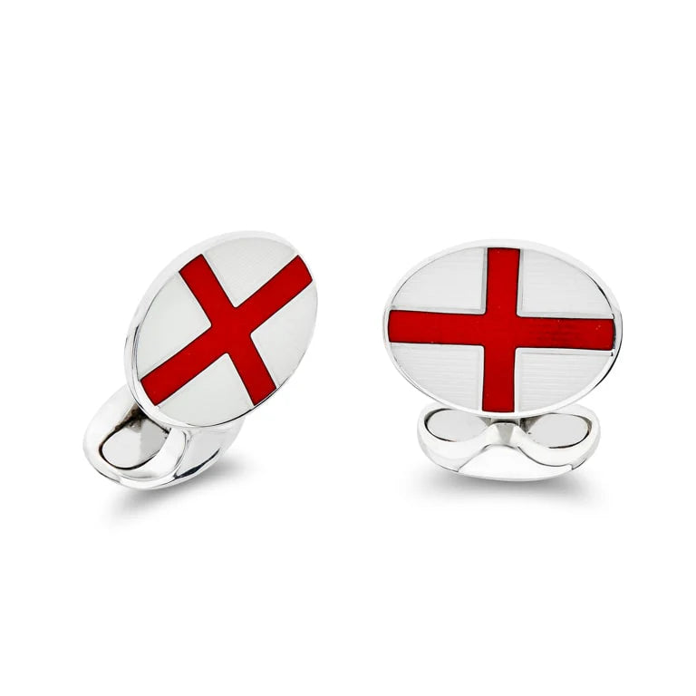 Luxury Sterling Silver Enamel English Flag Cufflinks - Deakin & Francis | EB London

