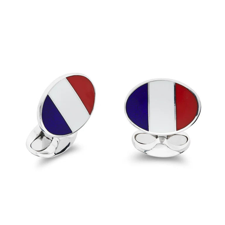 Luxury Sterling Silver Enamel French Flag Cufflinks - Deakin & Francis | EB London

