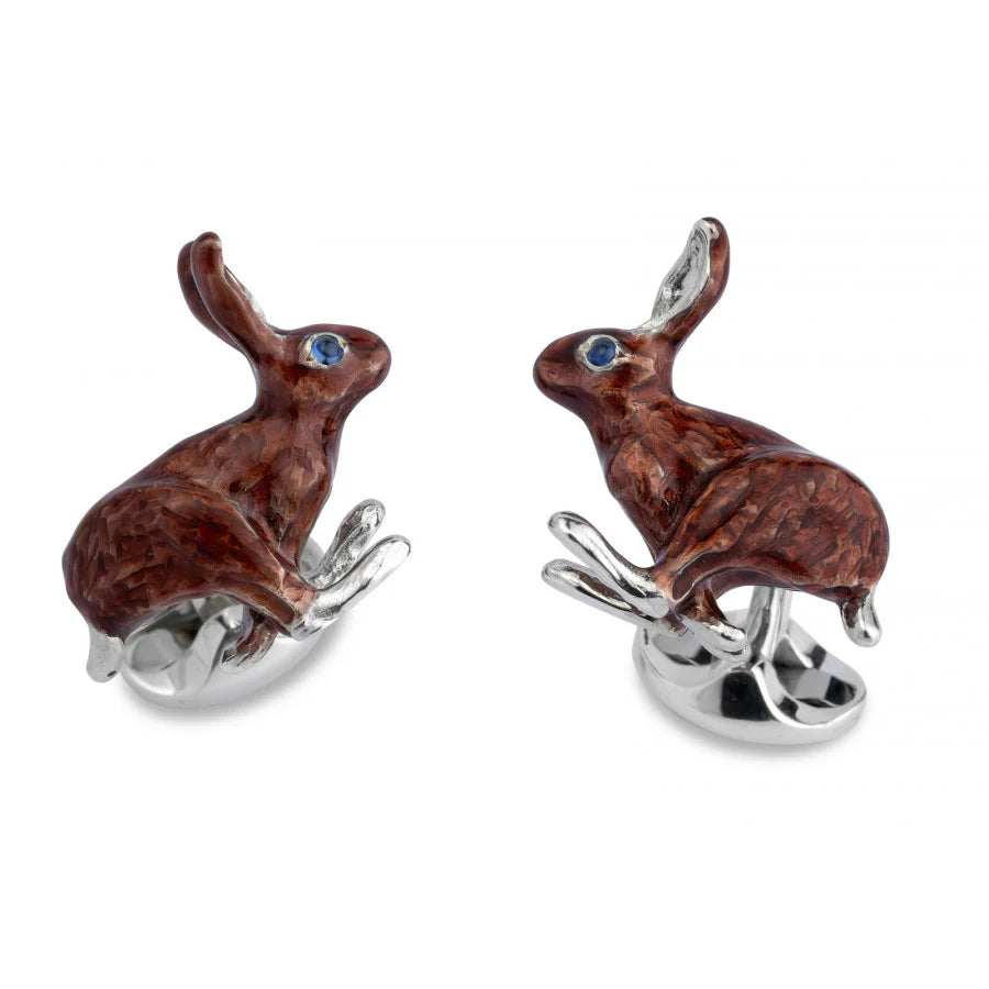 Sterling Silver Enamel Hare Cufflinks with Sapphire Eyes – Deakin & Francis - EB London