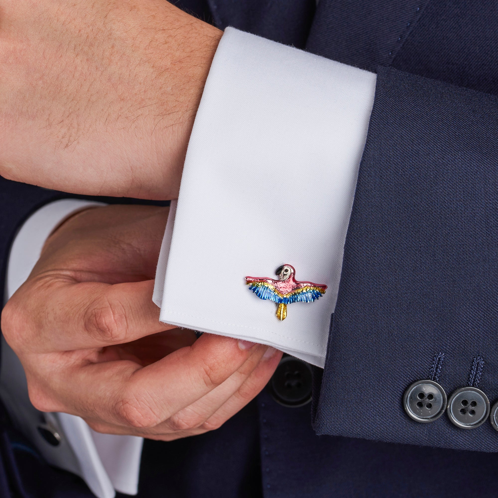 Sterling Silver Enamel Parrot Cufflinks - Deakin & Francis | EB London