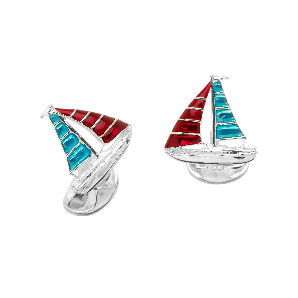 Sterling Silver Enamel Yacht Cufflinks in Blue and Red - Deakin & Francis - EB London