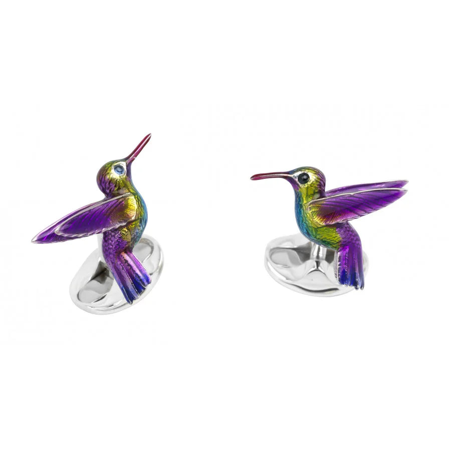 Sterling Silver Enamelled Hummingbird Cufflinks with Sapphire Eyes – Deakin & Francis - EB London