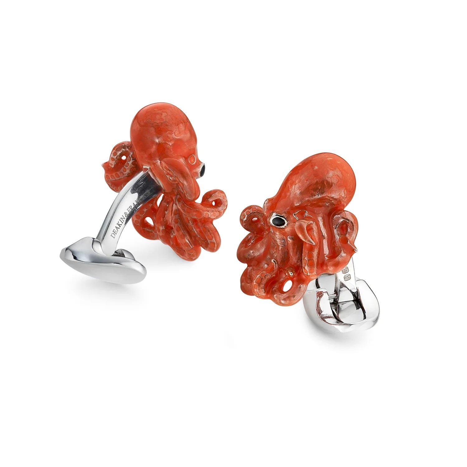 Sterling Silver Enamelled Octopus Cufflinks - Orange - Deakin & Francis - EB London