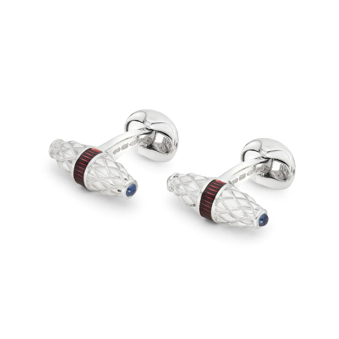 Sterling Silver Fancy Bar Cufflinks with Red Enamel & Sapphire Ends – Deakin & Francis - EB London