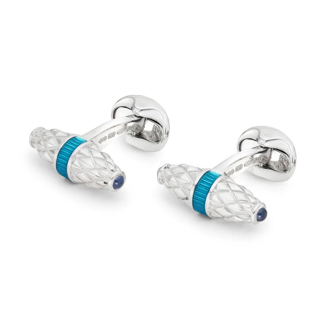 Sterling Silver Fancy Bar Cufflinks with Turquoise Enamel & Sapphire Ends – Deakin & Francis - EB London