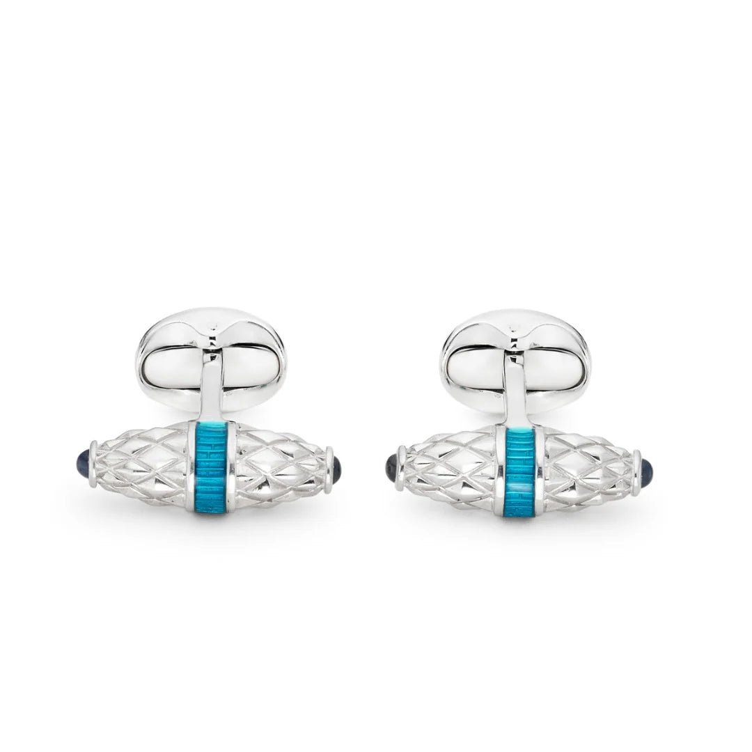 Sterling Silver Fancy Bar Cufflinks with Turquoise Enamel & Sapphire Ends – Deakin & Francis - EB London