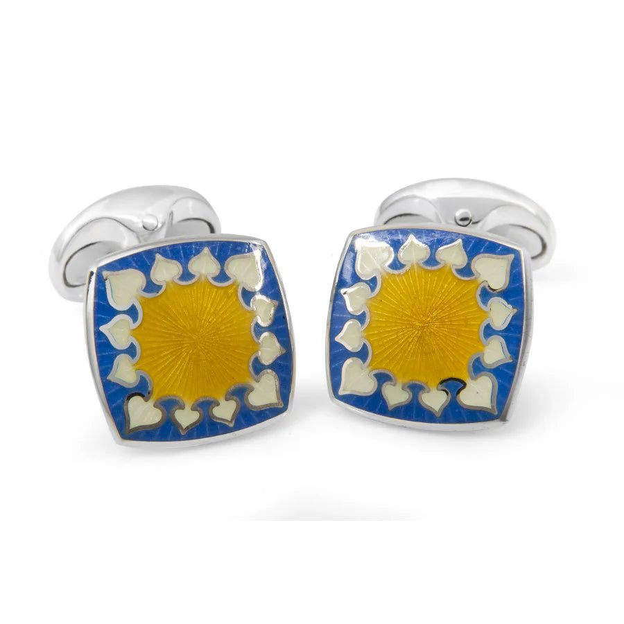 Silver Yellow and Blue Fancy Enamel Cufflinks - Deakin & Francis | EB London