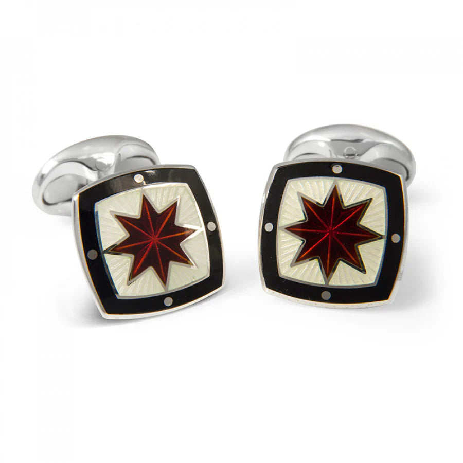 Silver Red Star Enamel Cufflinks with Black Border - Deakin & Francis | EB London