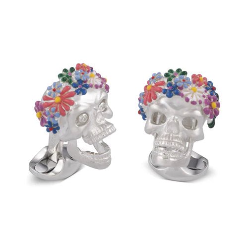 Sterling Silver Flower Headband Skull Cufflinks with Diamond Eyes – Deakin & Francis - EB London