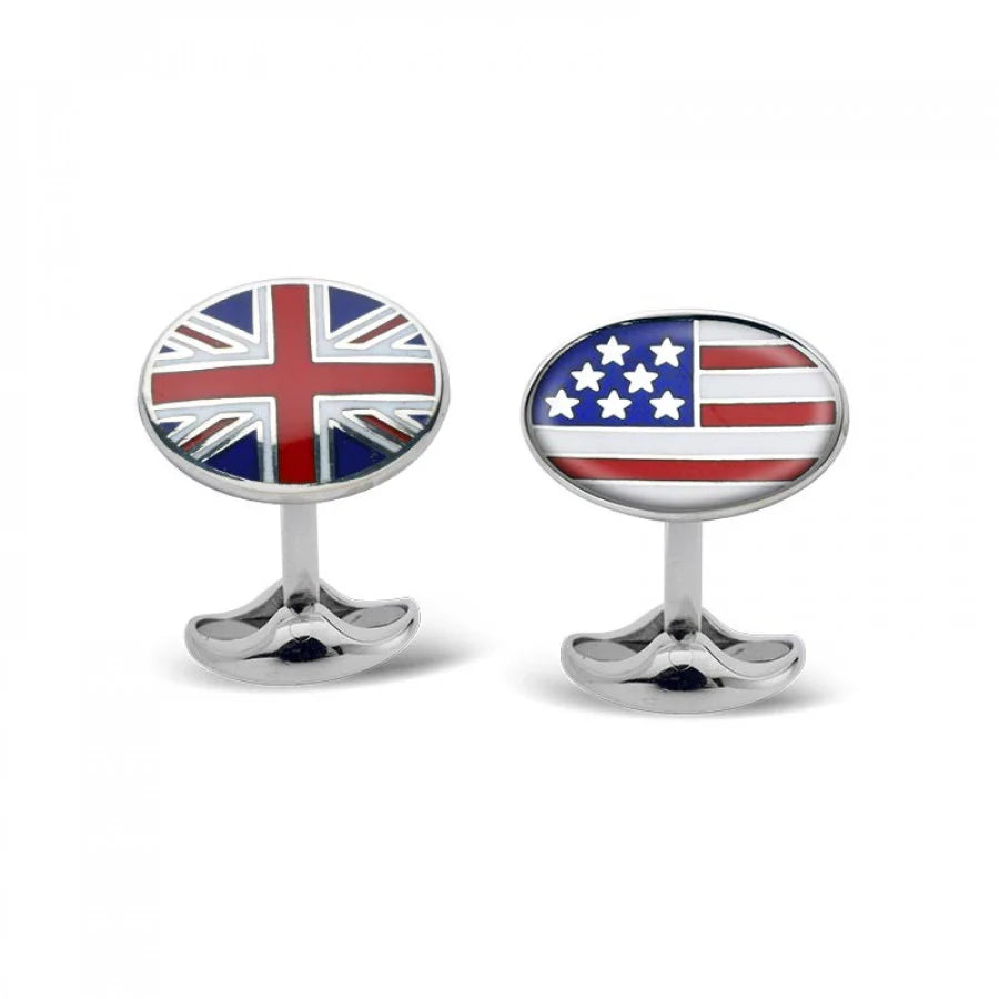 Sterling silver Friends Across the Ocean cufflinks with deep blue and red enamel by Deakin & Francis at EB London