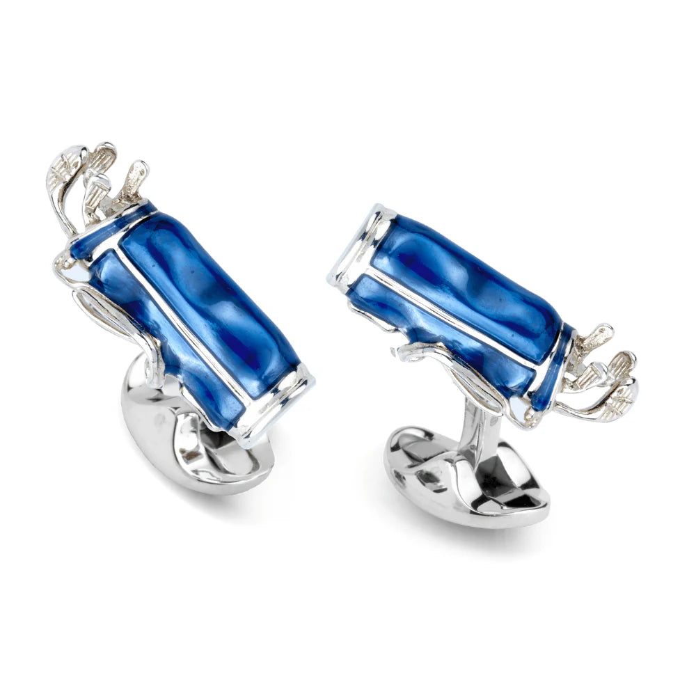 Silver Blue Golf Bag Cufflinks - Deakin & Francis | EB London