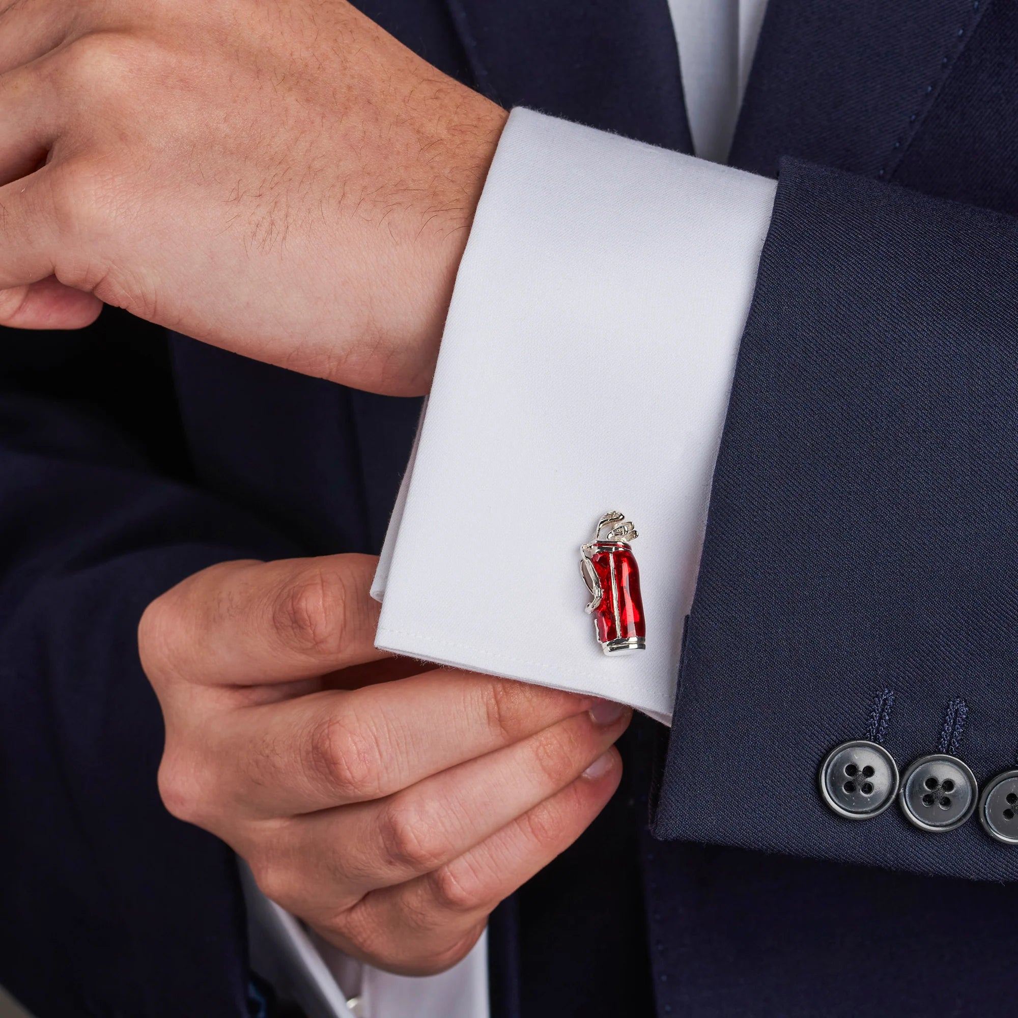 Sterling Silver Golf Bag Cufflinks with Red Enamel – Deakin & Francis