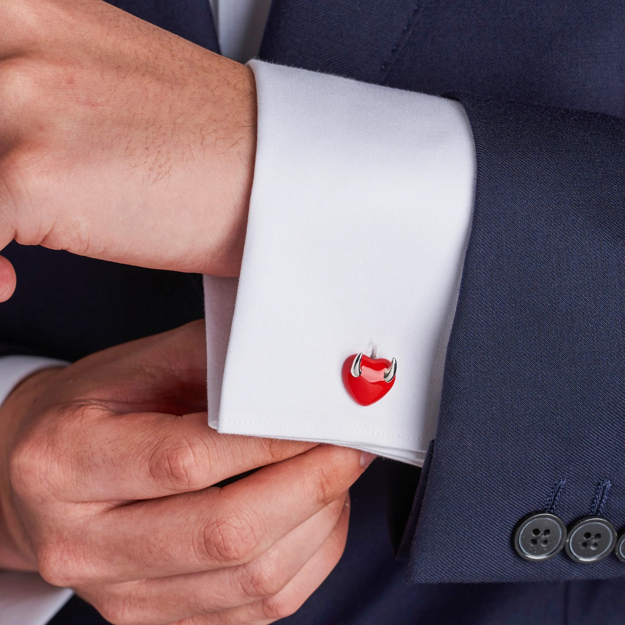 Sterling Silver Good and Bad Heart Cufflinks - Red Enamel – Deakin & Francis - EB London