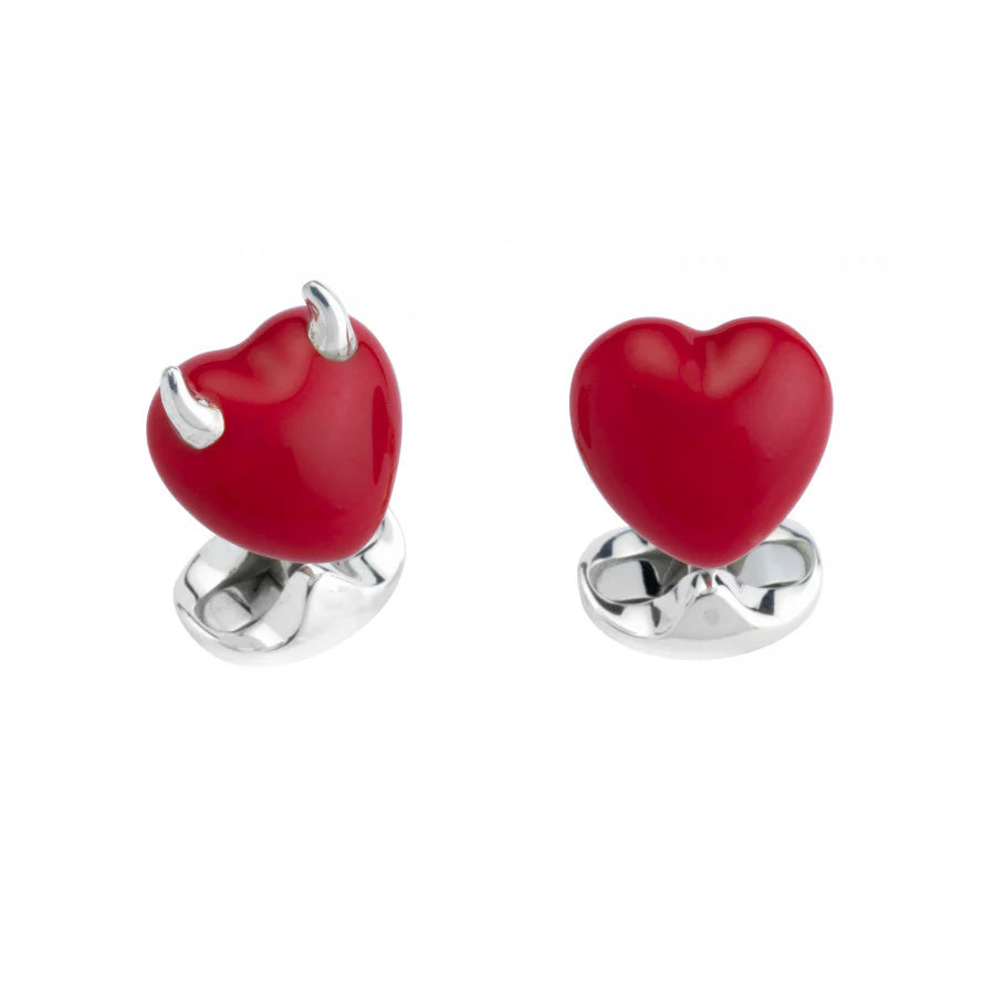 Silver Red Enamel Good & Bad Heart Cufflinks - Deakin & Francis | EB London
