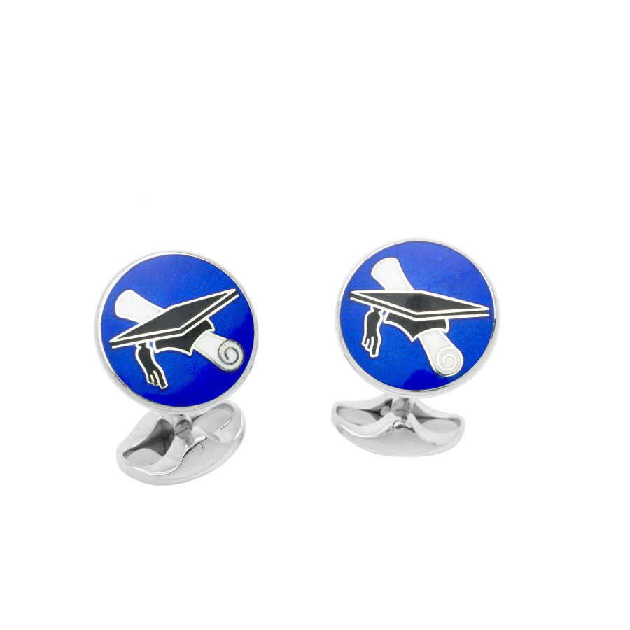 Luxury Sterling Silver Graduation Cufflinks in Blue - Deakin & Francis | EB London