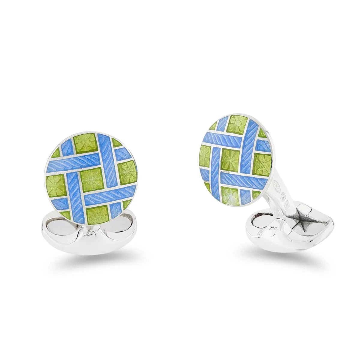 Sterling Silver Green and Blue Enamel Lattice Design Cufflinks – Deakin & Francis - EB London