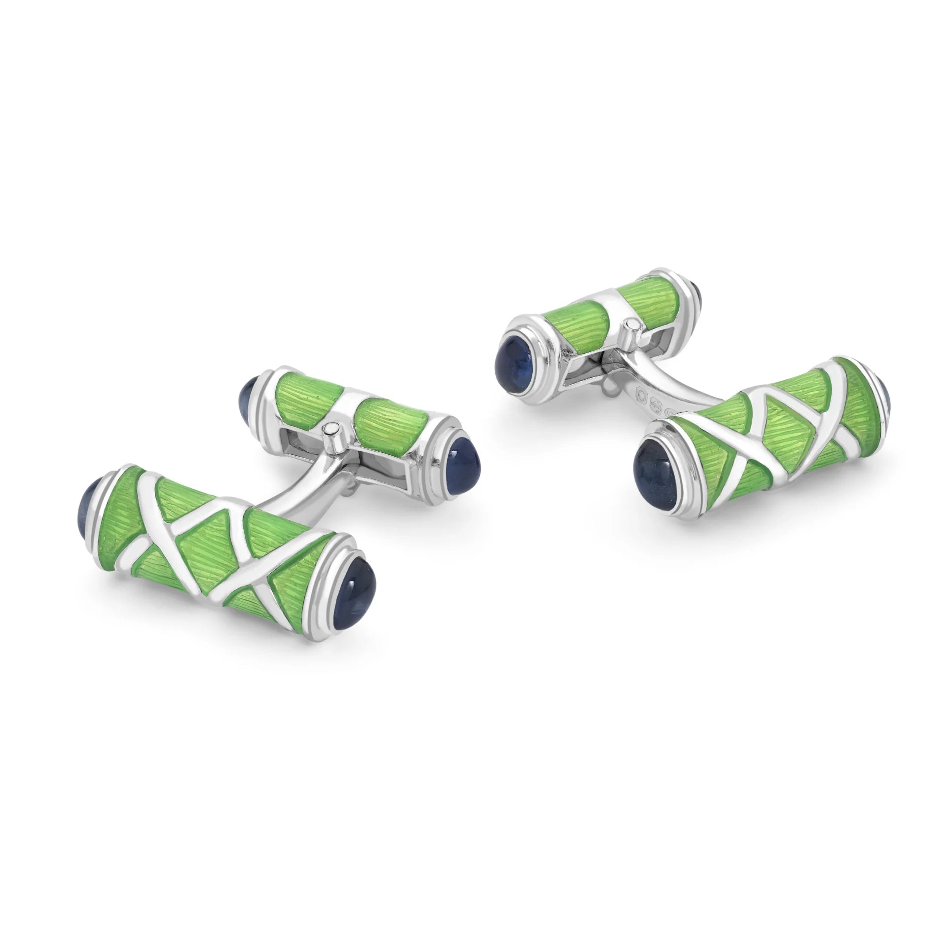 Sterling Silver Green Cross Hatch Cufflinks with Sapphire Ends - Deakin & Francis - EB London