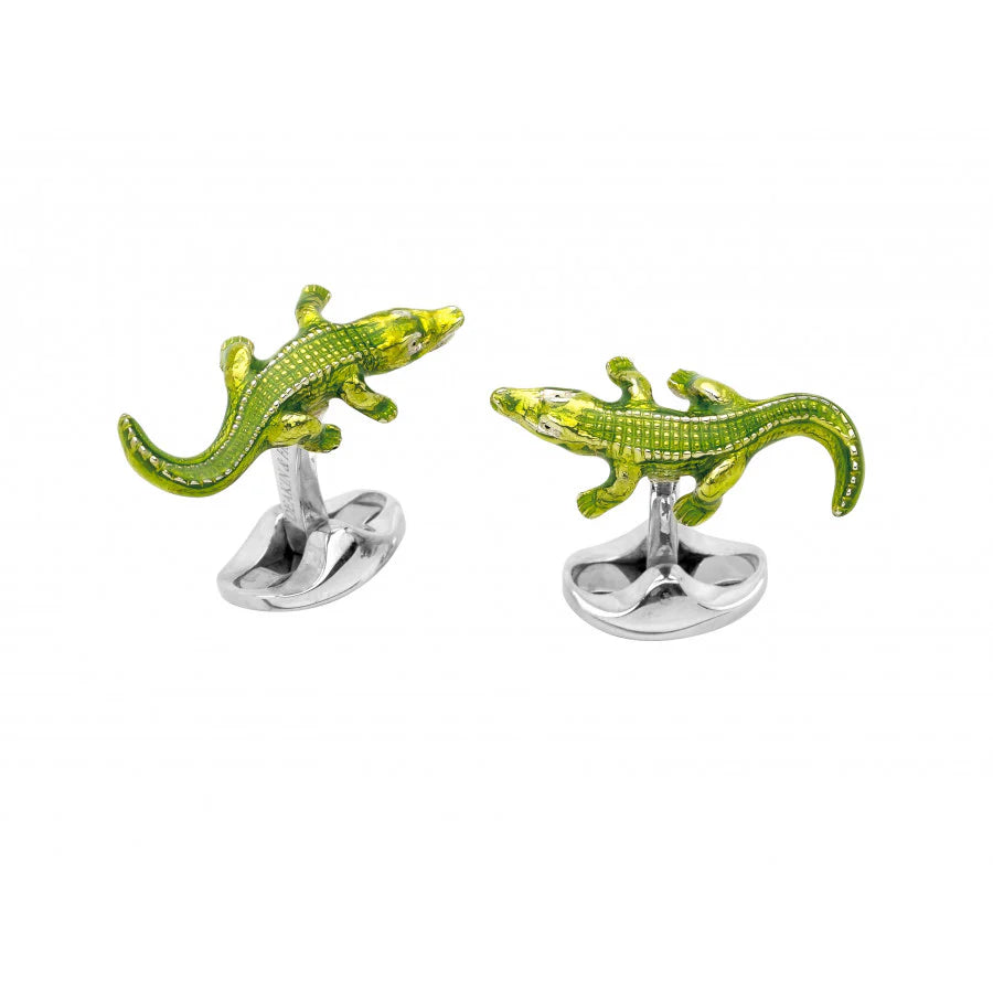 Silver Crocodile Cufflinks with Green Enamel - Deakin & Francis | EB London