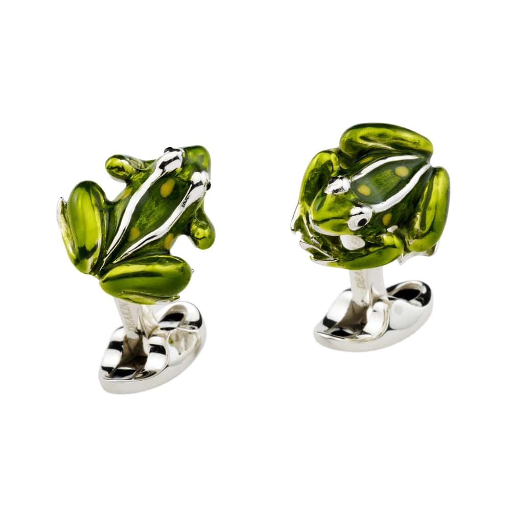 Luxury Sterling Silver Green Enamel Frog Cufflinks - Deakin & Francis | EB London