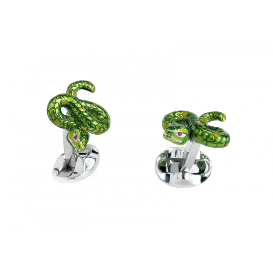 Luxury Sterling Silver Green Snake Cufflinks - Deakin & Francis | EB London


