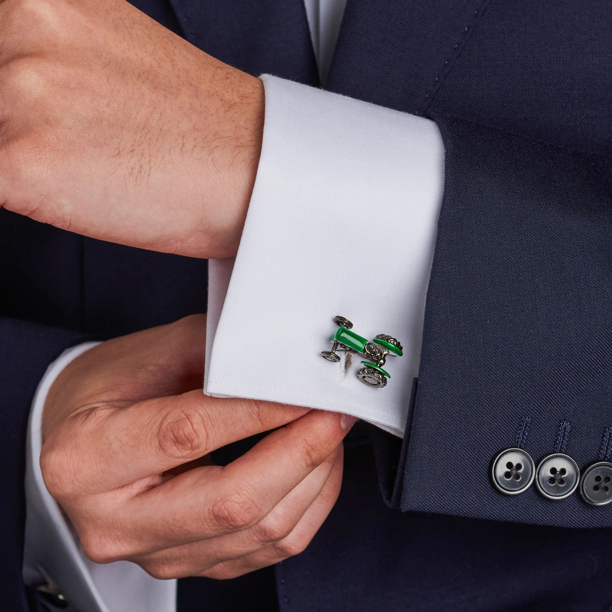 Sterling Silver Green Tractor Cufflinks - Deakin & Francis | EB London