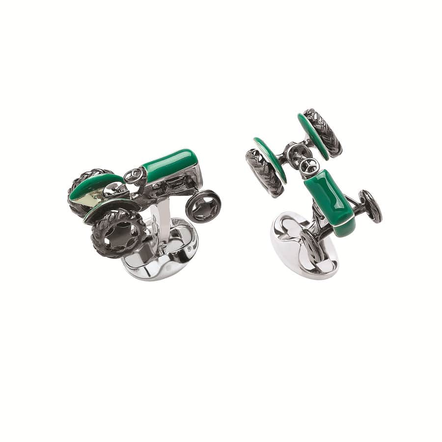 Luxury Sterling Silver Green Tractor Cufflinks - Deakin & Francis | EB London