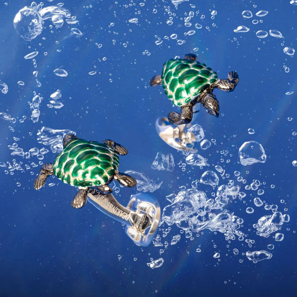 Silver Green Turtle Cufflinks with Enamel Shell – Deakin & Francis - EB London