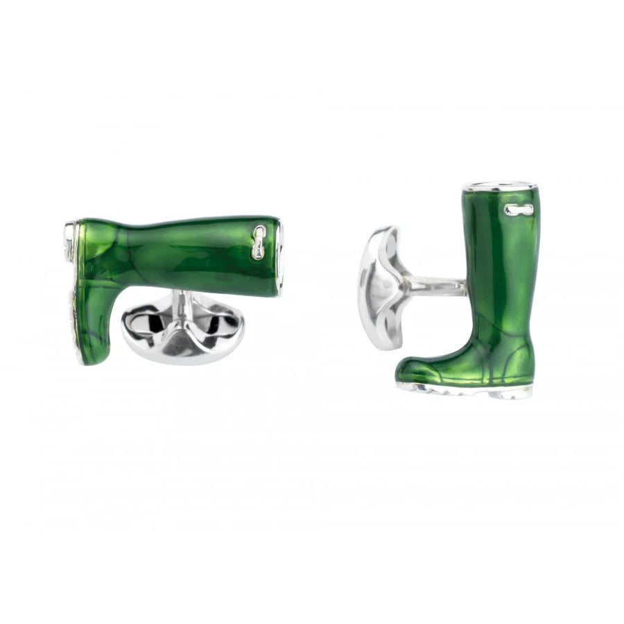 Silver Wellington Boot Cufflinks with Green Enamel - Deakin & Francis | EB London