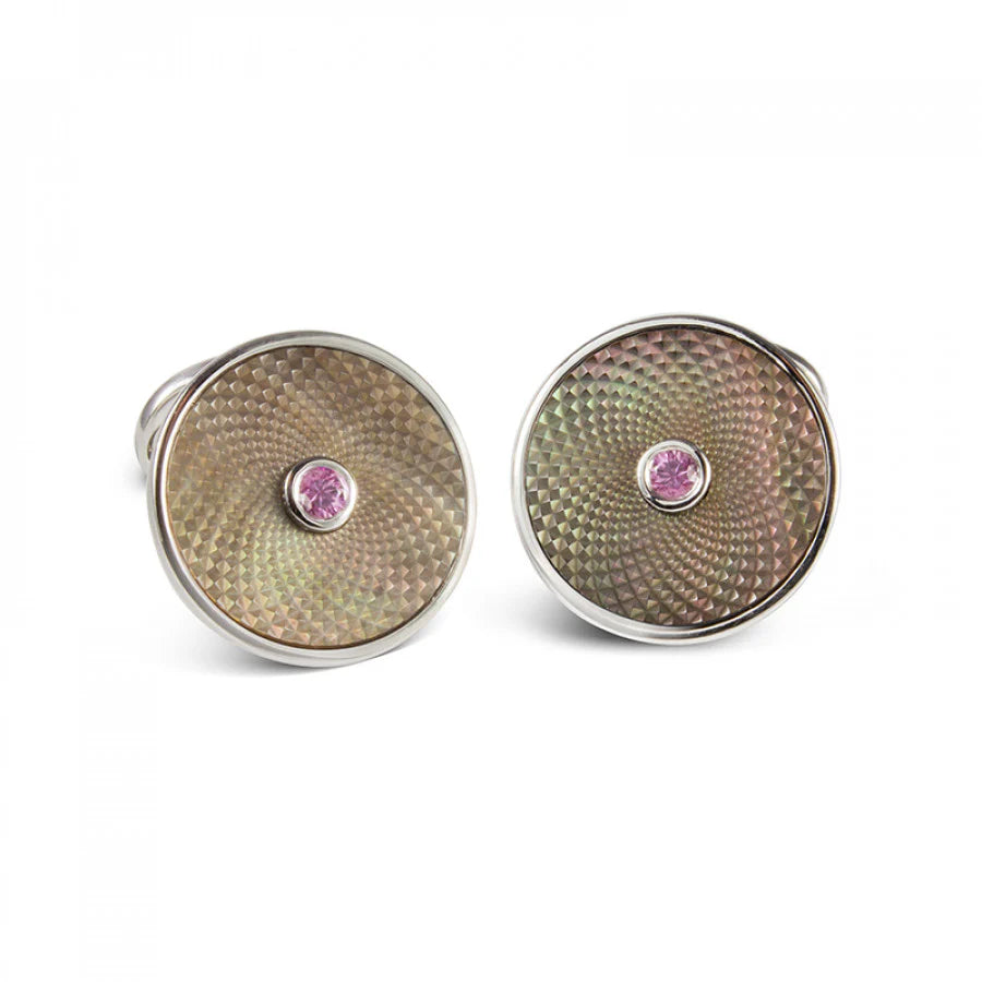 Silver Grey Mother-of-Pearl Cufflinks with Pink Sapphire - Deakin & Francis | EB London