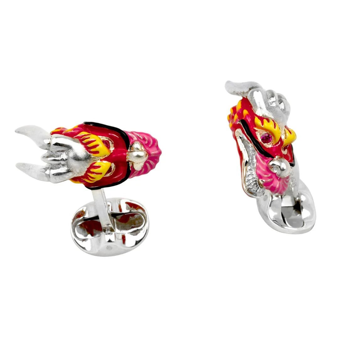 Sterling Silver Hand - Painted Enamel Dragon Cufflinks with Ruby Eyes – Deakin & Francis - EB London