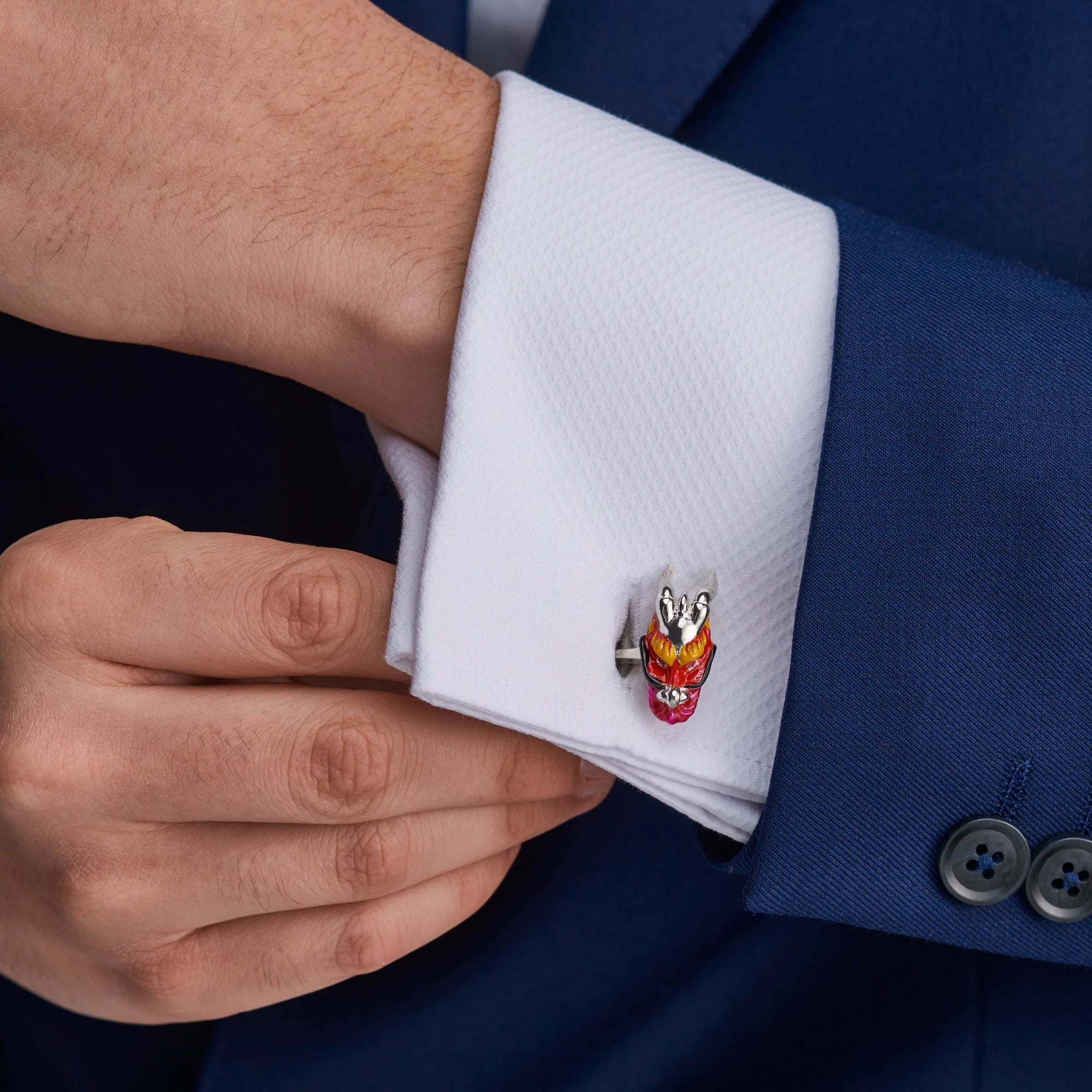 Sterling Silver Hand - Painted Enamel Dragon Cufflinks with Ruby Eyes – Deakin & Francis - EB London