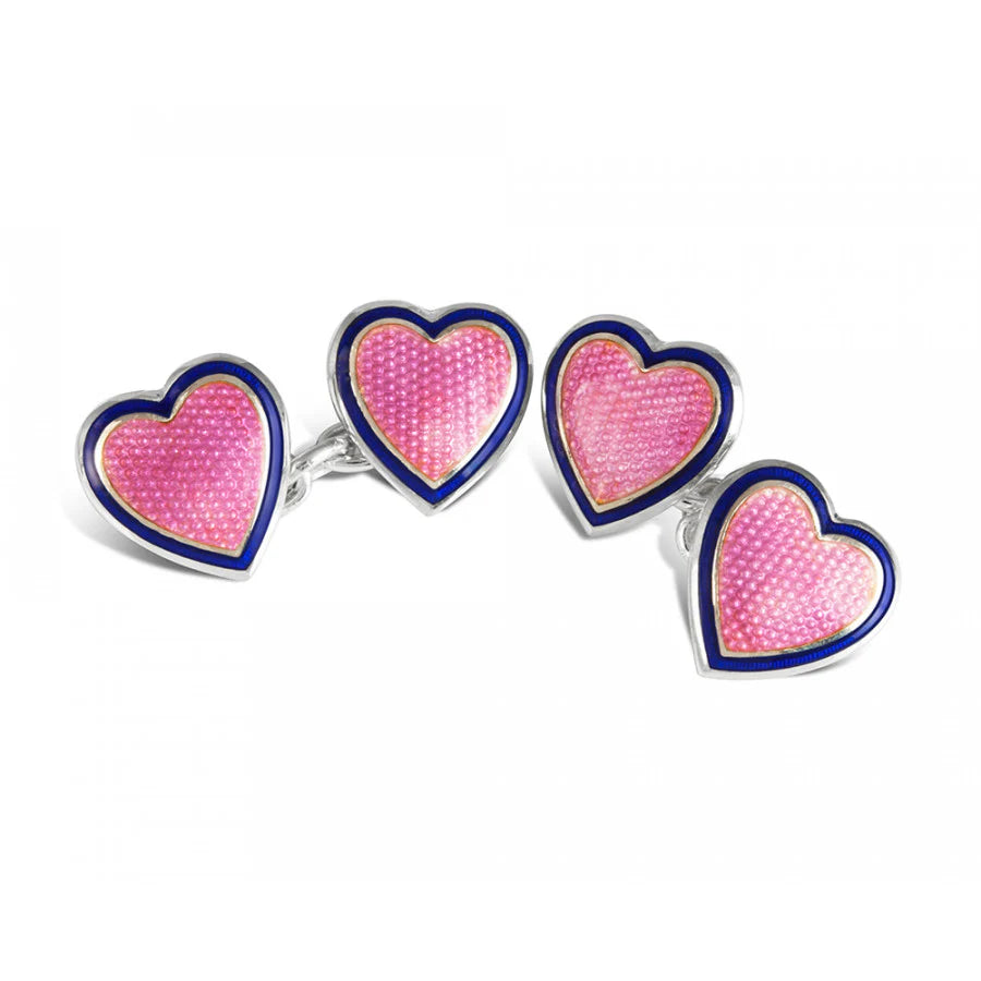 Silver Heart Cufflinks with Pink and Blue Enamel - Deakin & Francis | EB London